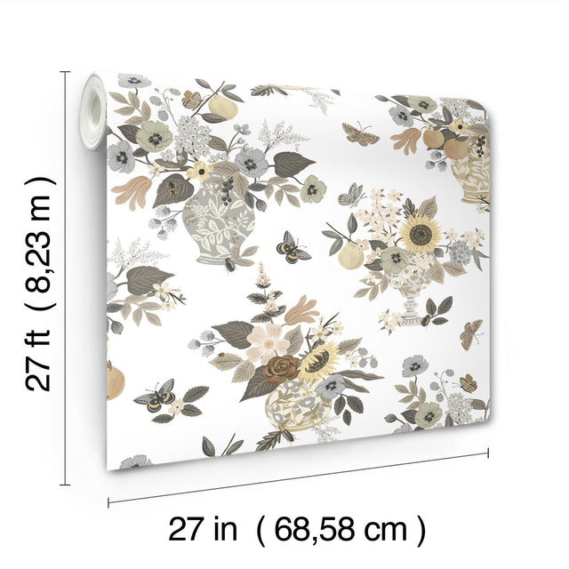 Flower Studies Linen Wallpaper with Whimsical Floral & Butterfly Motif - York RF7403