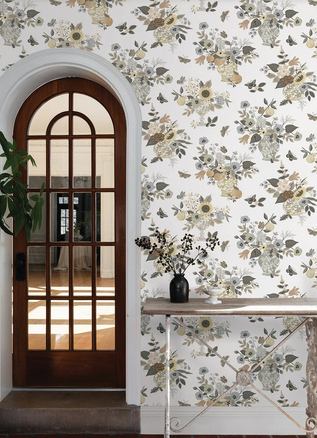 Flower Studies Linen Wallpaper with Whimsical Floral & Butterfly Motif - York RF7403