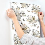 Flower Studies Linen Wallpaper with Whimsical Floral & Butterfly Motif - York RF7403
