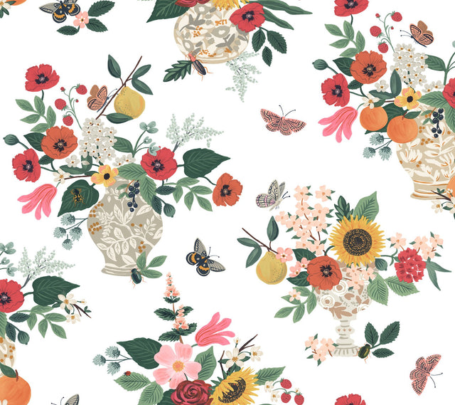 Flower Studies Rose Red Whimsical Floral Wallpaper - York RF7404