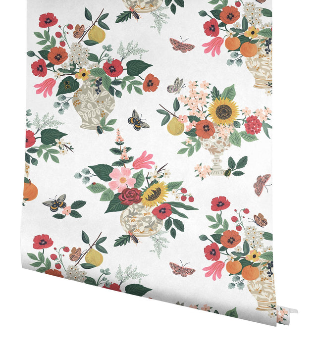Flower Studies Rose Red Whimsical Floral Wallpaper - York RF7404
