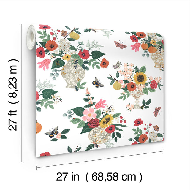 Flower Studies Rose Red Whimsical Floral Wallpaper - York RF7404