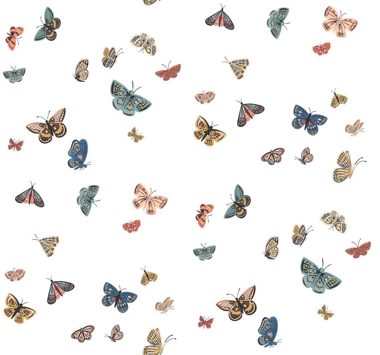 Butterfly House White Wallpaper with Whimsical Multicolor Butterfly Pattern - York RF7411