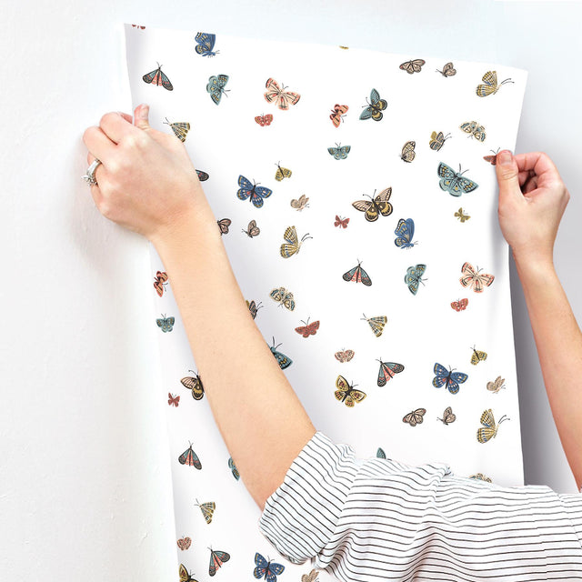 Butterfly House White Wallpaper with Whimsical Multicolor Butterfly Pattern - York RF7411