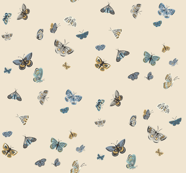 Butterfly House Linen Wallpaper with Whimsical Metallic Butterfly Motif - York RF7412