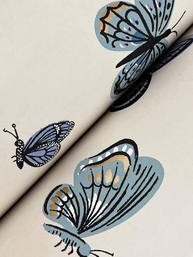 Butterfly House Linen Wallpaper with Whimsical Metallic Butterfly Motif - York RF7412