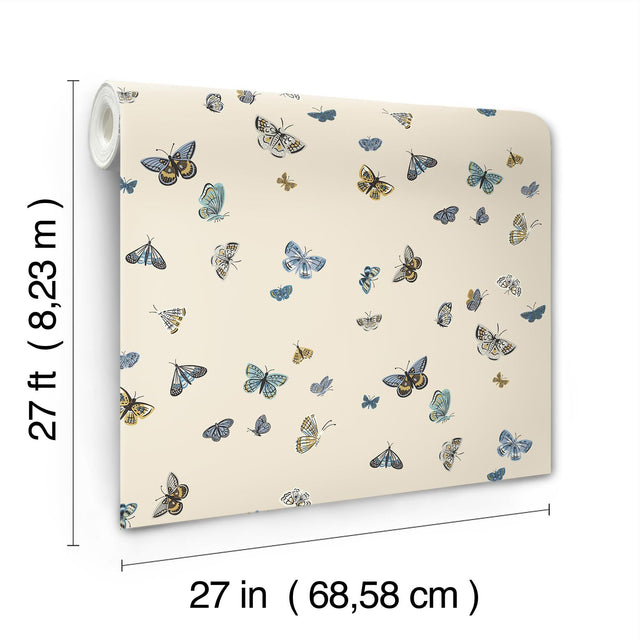 Butterfly House Linen Wallpaper with Whimsical Metallic Butterfly Motif - York RF7412