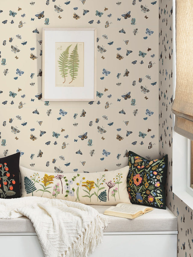 Butterfly House Linen Wallpaper with Whimsical Metallic Butterfly Motif - York RF7412