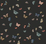 Butterfly House Black Wallpaper with Metallic Whimsical Butterfly Pattern - York RF7413