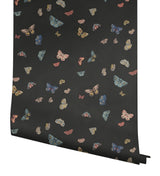 Butterfly House Black Wallpaper with Metallic Whimsical Butterfly Pattern - York RF7413
