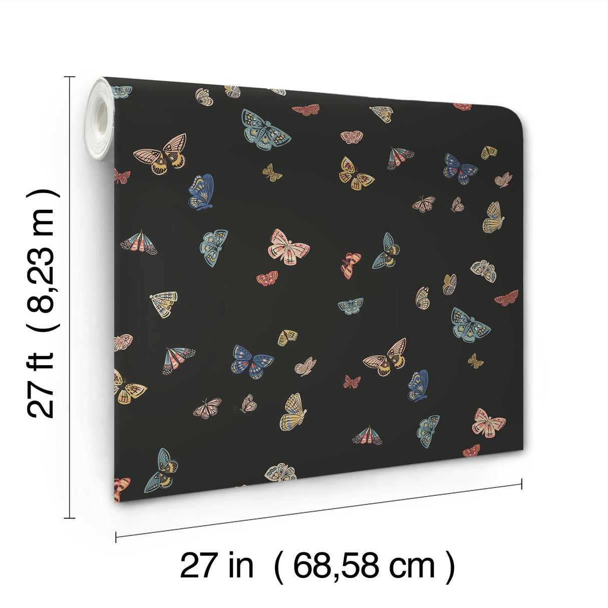 Butterfly House Black Wallpaper with Metallic Whimsical Butterfly Pattern - York RF7413