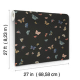 Butterfly House Black Wallpaper with Metallic Whimsical Butterfly Pattern - York RF7413