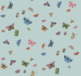 Butterfly House Light Blue Wallpaper with Metallic Whimsical Butterfly Pattern - York RF7414