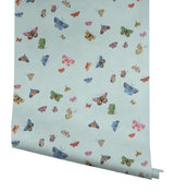 Butterfly House Light Blue Wallpaper with Metallic Whimsical Butterfly Pattern - York RF7414