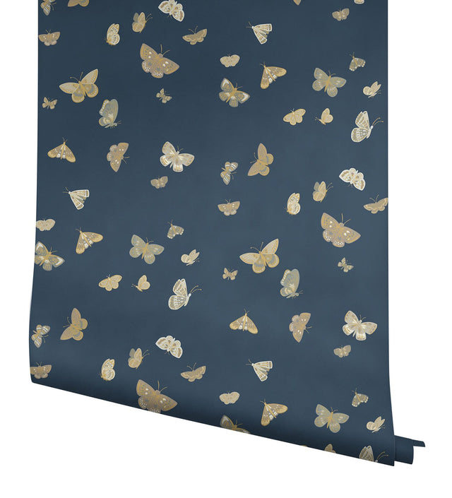 Butterfly House Navy Wallpaper with Metallic Whimsical Butterfly Motif - York RF7415