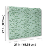 Climbing Vine Soft Teal Wallpaper with Metallic Botanical Stripe - York RF7421