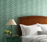 Climbing Vine Soft Teal Wallpaper with Metallic Botanical Stripe - York RF7421
