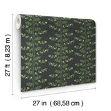 Climbing Vine Black Wallpaper with Botanical Vertical Stripe, Metallic Accents - York RF7422