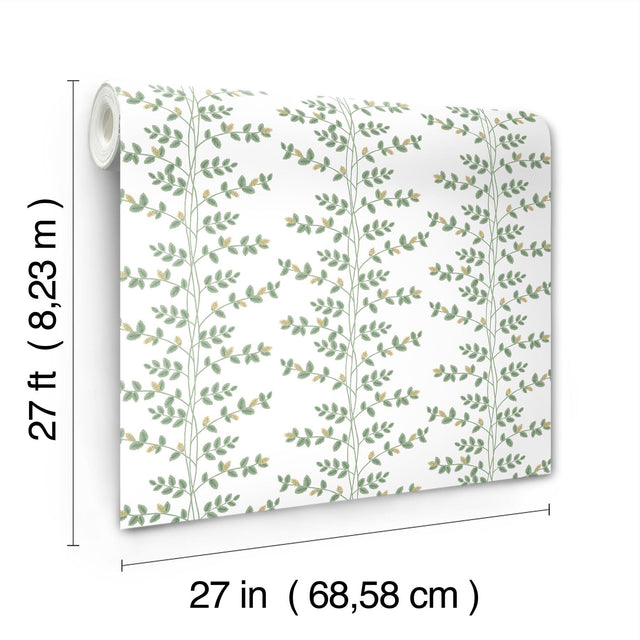 Climbing Vine Gold Wallpaper with Metallic Botanical Vine Stripe - York RF7424