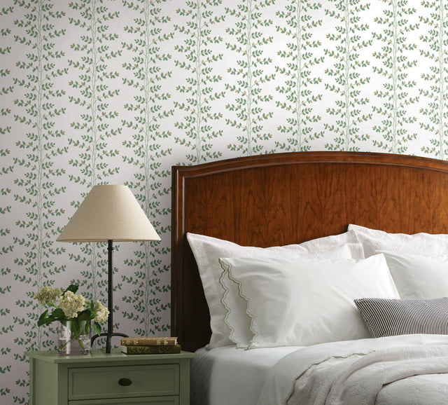 Climbing Vine Gold Wallpaper with Metallic Botanical Vine Stripe - York RF7424