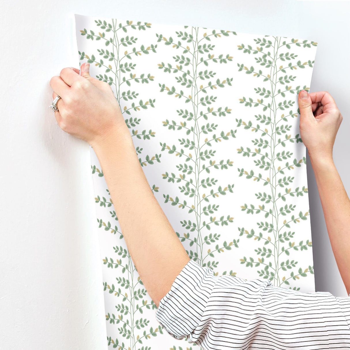Climbing Vine Gold Wallpaper with Metallic Botanical Vine Stripe - York RF7424