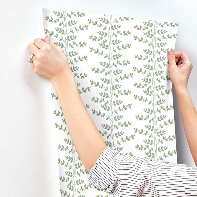 Climbing Vine Gold Wallpaper with Metallic Botanical Vine Stripe - York RF7424