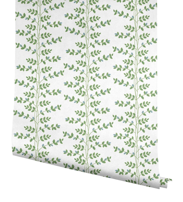 Climbing Vine Blue Wallpaper with Botanical Whimsical Vertical Vines - York RF7425