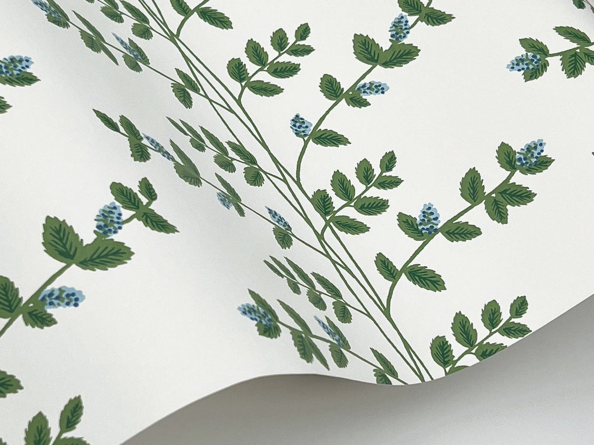 Climbing Vine Blue Wallpaper with Botanical Whimsical Vertical Vines - York RF7425