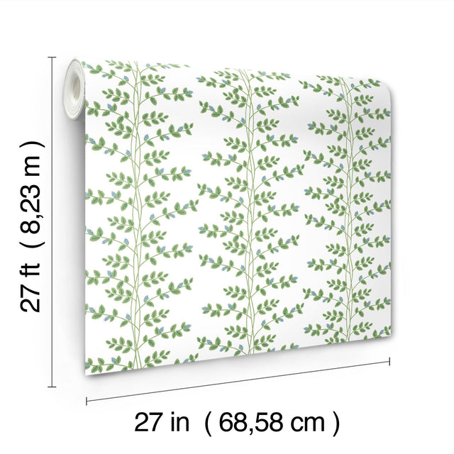 Climbing Vine Blue Wallpaper with Botanical Whimsical Vertical Vines - York RF7425