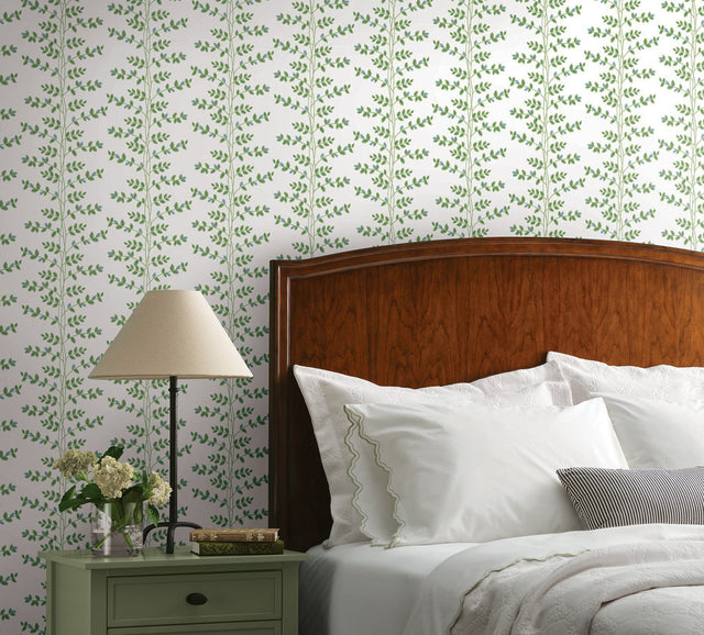 Climbing Vine Blue Wallpaper with Botanical Whimsical Vertical Vines - York RF7425