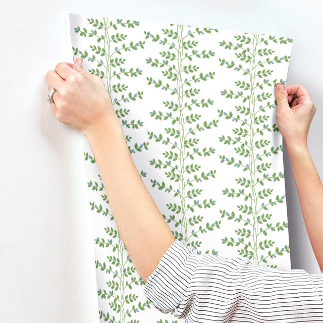 Climbing Vine Blue Wallpaper with Botanical Whimsical Vertical Vines - York RF7425