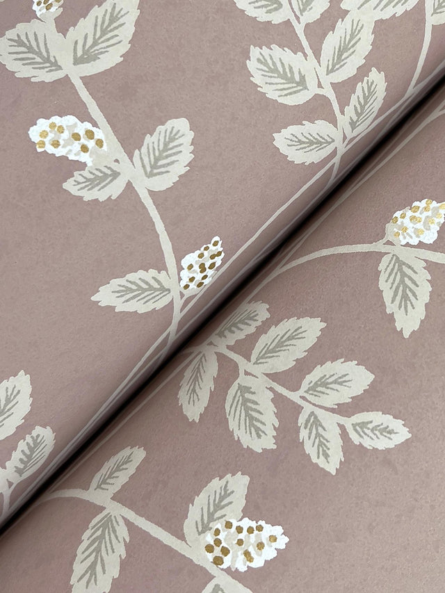Climbing Vine Rose Wallpaper with Metallic Botanical Stripe - York RF7426