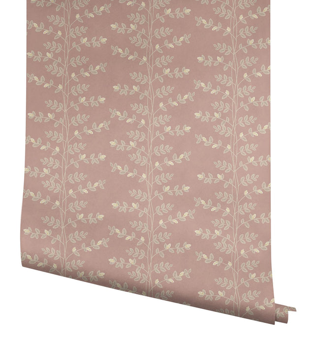 Climbing Vine Rose Wallpaper with Metallic Botanical Stripe - York RF7426