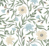 Aster White Green Floral Non Woven Wallpaper - York RF7431