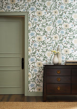 Aster White Green Floral Non Woven Wallpaper - York RF7431