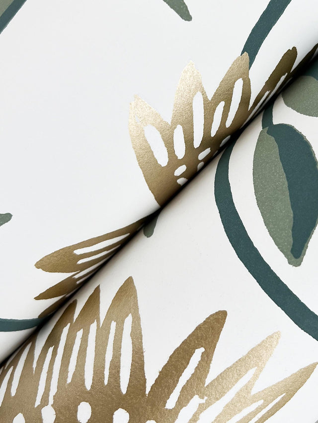 Aster Gold Wallpaper with Metallic Floral Vine Pattern - York RF7432