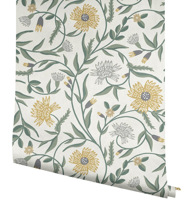 Aster Gold Wallpaper with Metallic Floral Vine Pattern - York RF7432