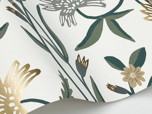 Aster Gold Wallpaper with Metallic Floral Vine Pattern - York RF7432