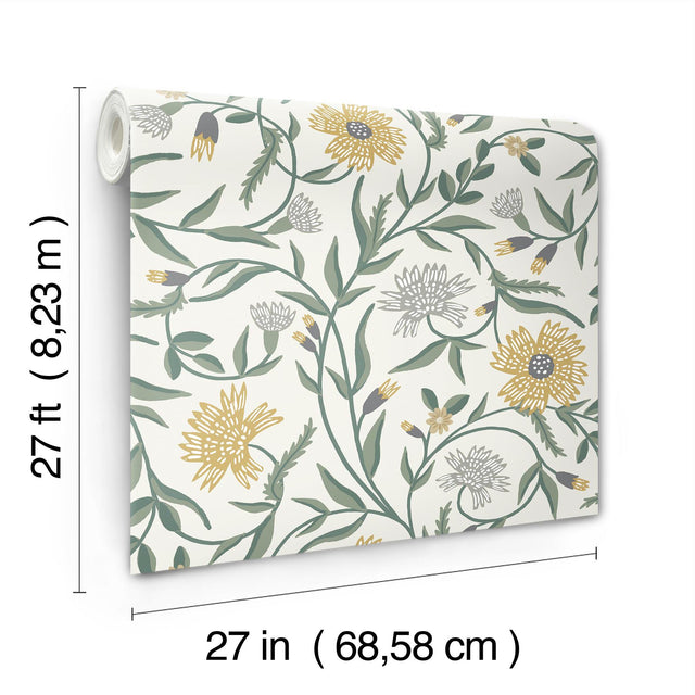Aster Gold Wallpaper with Metallic Floral Vine Pattern - York RF7432