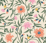 Aster Coral Wallpaper with Metallic Floral Vine Pattern, Farmhouse Style - York RF7433