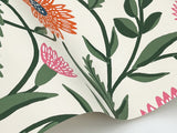 Aster Coral Wallpaper with Metallic Floral Vine Pattern, Farmhouse Style - York RF7433