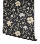 Aster Black Floral Wallpaper with Matte Farmhouse Style - York RF7434