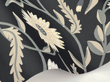 Aster Black Floral Wallpaper with Matte Farmhouse Style - York RF7434