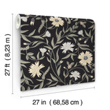 Aster Black Floral Wallpaper with Matte Farmhouse Style - York RF7434