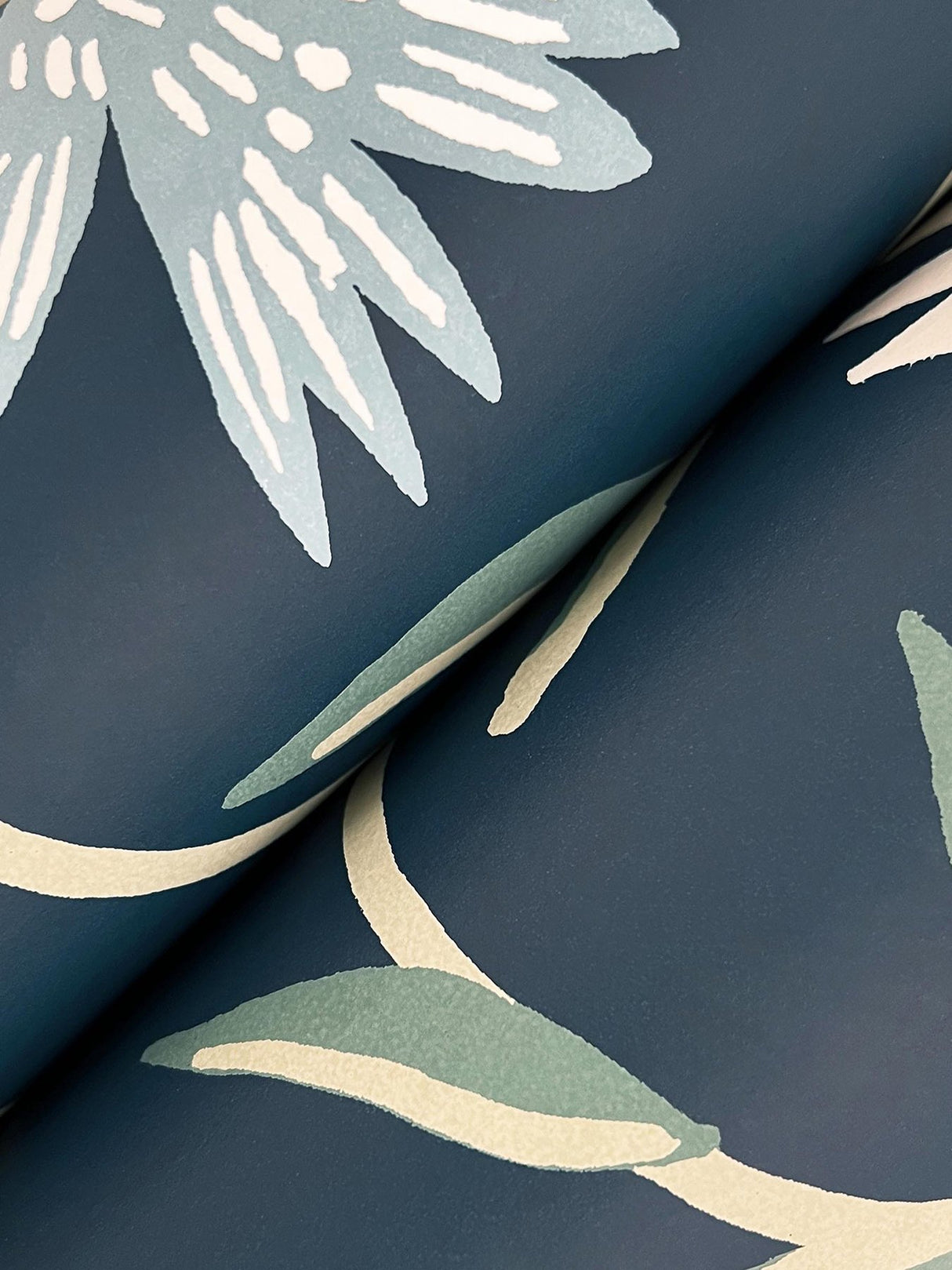 Aster Navy Wallpaper with Floral Trail Pattern, Farmhouse Style - York RF7435