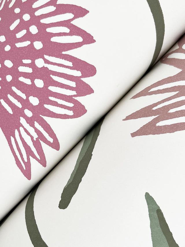 Aster Rose Purple Matte Non?Pasted Wallpaper with Floral Farmhouse Pattern - York RF7436