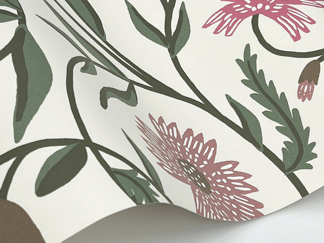 Aster Rose Purple Matte Non?Pasted Wallpaper with Floral Farmhouse Pattern - York RF7436