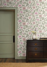 Aster Rose Purple Matte Non?Pasted Wallpaper with Floral Farmhouse Pattern - York RF7436
