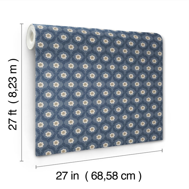 Emma Navy Metallic Floral Whimsical Wallpaper - York RF7441
