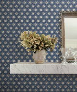 Emma Navy Metallic Floral Whimsical Wallpaper - York RF7441